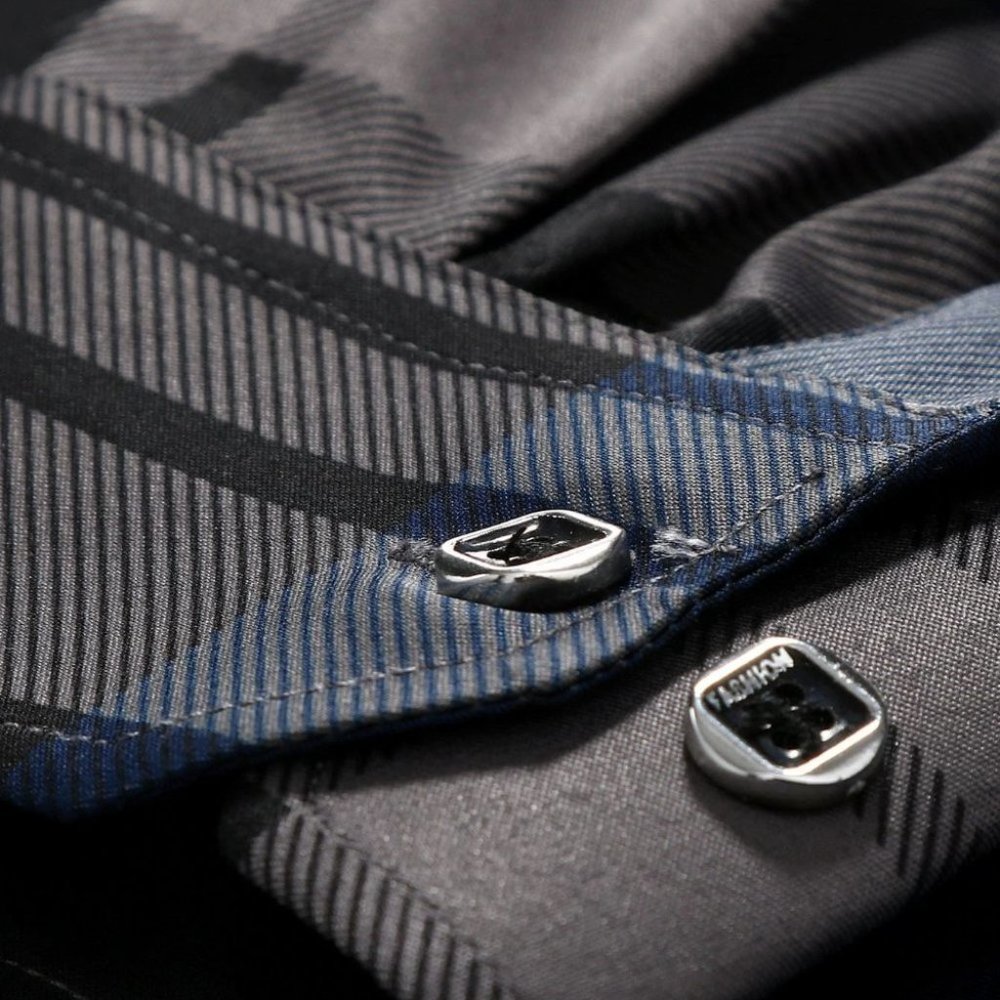 Business Casual Blue Men's Plaid Print Shirt - Picture 7 of 9